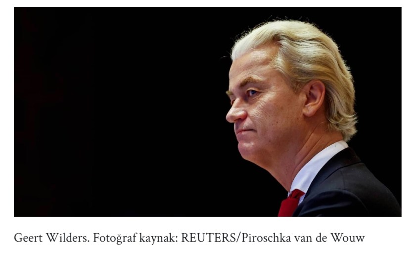 Geert Wilders (d. 6 Eylül 1963, Venlo), Özgürlük Partisi başkanı Hollandalı siyasetçi. 1998'den beri Hollanda Parlamentosu üyesidir. Katolik olarak büyüyen Wilders, gençlik döneminde dinden ayrıldı. Genç yetişkin olarak İsrail ve Orta Doğu'ya yaptığı seyahatler, siyasi görüşlerini şekillendirmesine yardımcı oldu. Wilders, muhafazakâr liberal VVD için konuşma yazarı olarak çalıştı; daha sonra 1990'dan 1998'e kadar parti lideri Frits Bolkestein'ın parlamento asistanlığını yaptı. 1997'de Utrecht belediye meclisine girdi. Bir sonraki yıl Temsilciler Meclisi'ne girdi. Türkiye'nin Avrupa Birliği'ne katılımı konusundaki parti pozisyonu üzerindeki sert fikir ayrılıkları nedeniyle 2004'te VVD'den ayrılarak Özgürlük Partisi'ni kurdu. Wilders, Hollanda'nın Müslümanlaşmasını durdurmak için kampanya yürüttü. Kur'an'ı Hitler'in Kavgam kitabına benzeterek kitabın Hollanda'da yasaklanması için propaganda faaliyetleri yürüttü.[1
